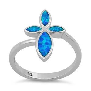 Sterling Silver Cross Blue Australian Opal Ring